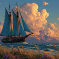 Coastal Schooner Sunset Mural Wallpaper — Dreamy Marine Horizon Mural Wallpaper - room preview 04