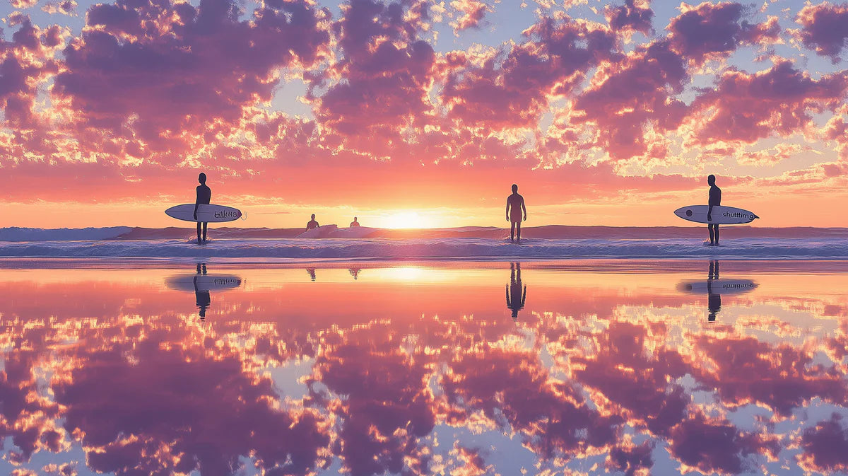 Surfer Sunset Reflection Mural Wallpaper — Vibrant Beach Horizon Mural Wallpaper - room preview 04