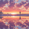 Surfer Sunset Reflection Mural Wallpaper — Vibrant Beach Horizon Mural Wallpaper - room preview 04