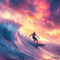 Neon Sunset Surfer Wave Mural Wallpaper — Electric Coastal Decor Mural Wallpaper - room preview 04