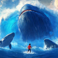 Ocean Giants Encounter Mural Wallpaper — Cinematic Fantasy Scene Mural Wallpaper - room preview 04