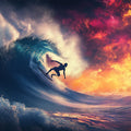 Fiery Surfing Wave Mural Wallpaper — High-Action Coastal Design Mural Wallpaper - room preview 04