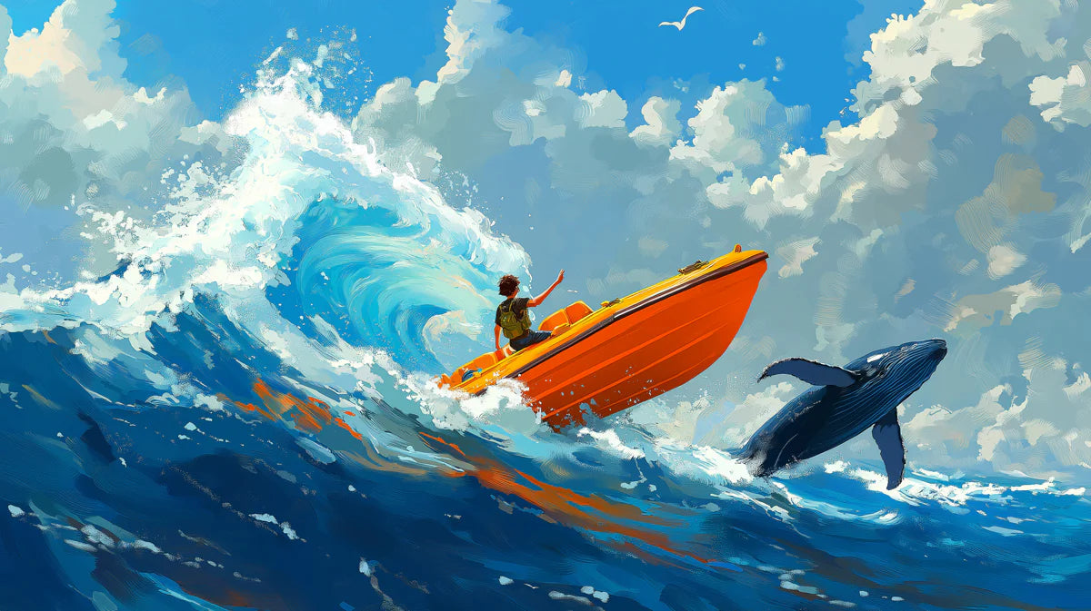 Ocean Adventure Whale Mural Wallpaper — Vibrant Nautical Art Mural Wallpaper - room preview 04