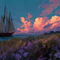 Twilight Sailing Schooner Mural Wallpaper — Artistic Coastal Scene Mural Wallpaper - room preview 04