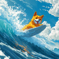 Corgi Surfing Ocean Wave Mural Wallpaper — Playful Coastal Art Mural Wallpaper - room preview 04