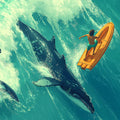 Aerial Ocean Whale and Dolphin Mural Wallpaper — Painterly Adventure Mural Wallpaper - room preview 04