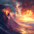 Fiery Sunset Surf Mural Wallpaper — Energetic Ocean Action Art Mural Wallpaper - room preview 04