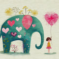 Folk Art Elephant Mural Wallpaper — Whimsical Botanical Design Mural Wallpaper - room preview 04