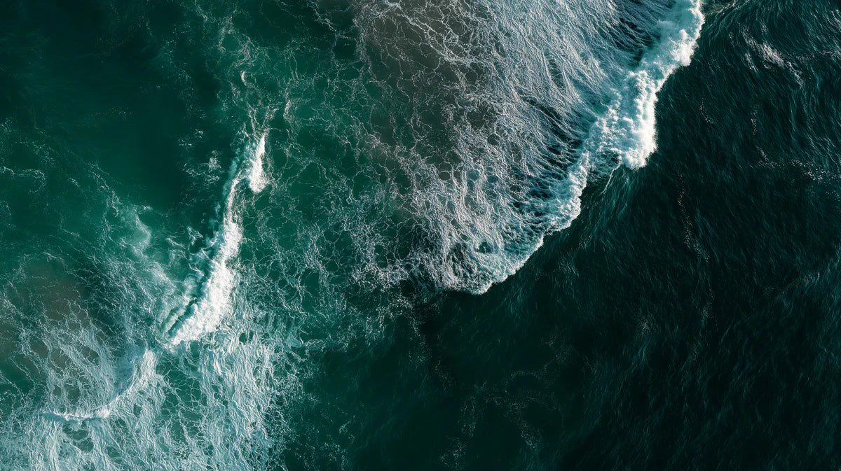 Aerial Ocean Wave Mural Wallpaper — Deep Teal and Foam Contrast Mural Wallpaper - room preview 04
