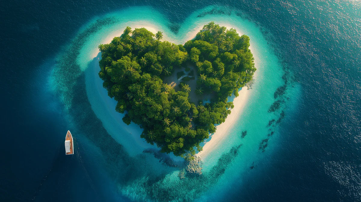 Heart-Shaped Tropical Island Mural Wallpaper — Aerial Ocean View Mural Wallpaper - room preview 04