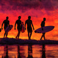 Surfer Silhouettes Mural Wallpaper — Vibrant Sunset Oil Painting Mural Wallpaper - room preview 04