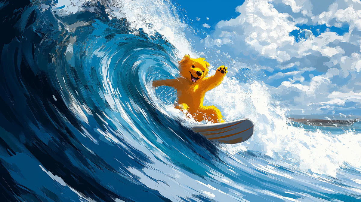 Surfing Teddy Bear Mural Wallpaper — Whimsical Ocean Adventure Mural Wallpaper - room preview 04