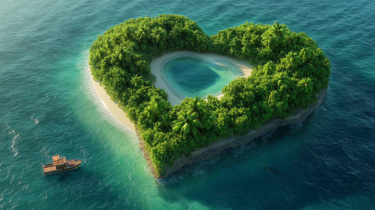 Heart-Shaped Lagoon Island Mural Wallpaper —Tropical Aerial View Mural Wallpaper - room preview 04