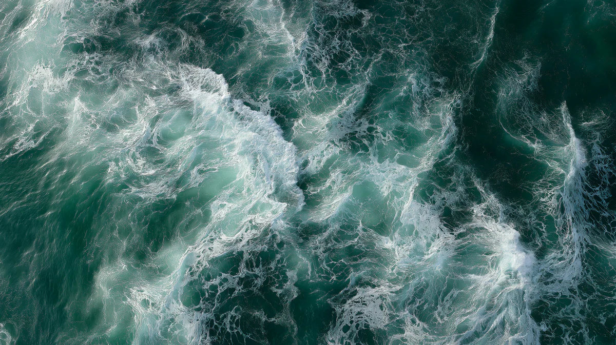 Aerial Ocean Wave Mural Wallpaper — Moody Deep Teal Seascape Mural Wallpaper - room preview 04