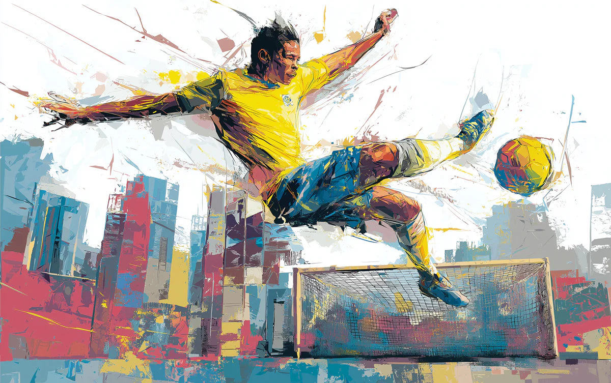 Brazilian Footballer Mural Wallpaper — Dynamic Urban Sports Art Mural Wallpaper - room preview 04
