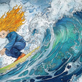 Surfer Girl Watercolor Mural Wallpaper — High-Energy Ocean Art Mural Wallpaper - room preview 04