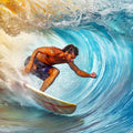 Fiery Ocean Barrel Surfing Mural Wallpaper — High Energy Coastal Art Mural Wallpaper - room preview 04