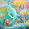 Fantasy Elephant and Meadow Mural Wallpaper — Whimsical Kids Art Mural Wallpaper - room preview 04