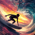 Sunset Surfer Barrel Wave Mural Wallpaper — Dynamic Ocean Art Mural Wallpaper - room preview 04
