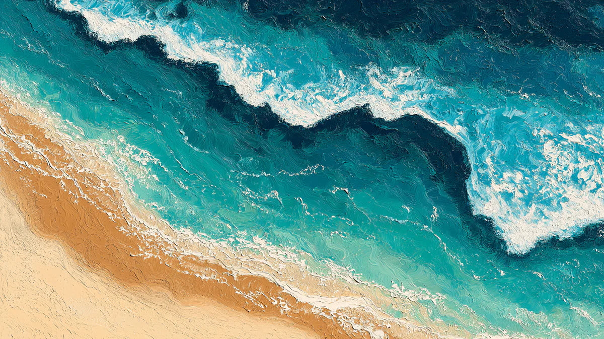 Aerial Ocean Waves Mural Wallpaper — Painterly Coastal Art Mural Wallpaper - room preview 04