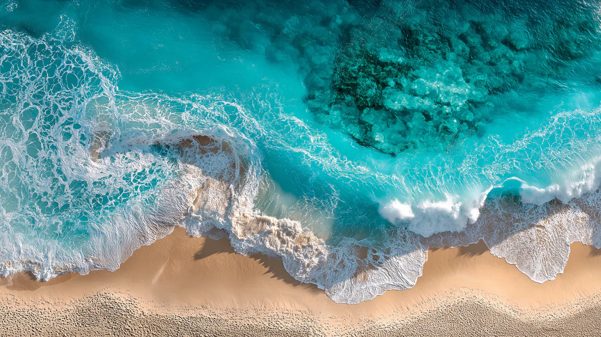 Aerial Ocean Waves Mural Wallpaper —Tropical Coastal Scene Mural Wallpaper - room preview 04