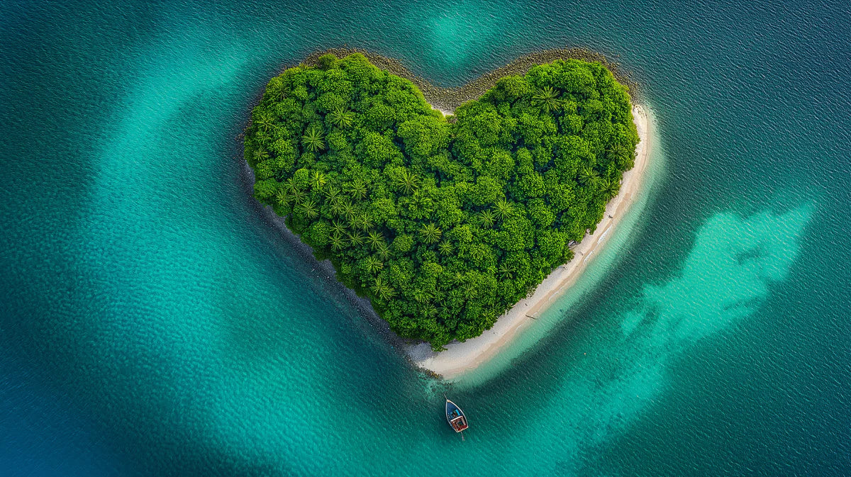 Heart-Shaped Tropical Island Mural Wallpaper — Aerial Ocean View Mural Wallpaper - room preview 04