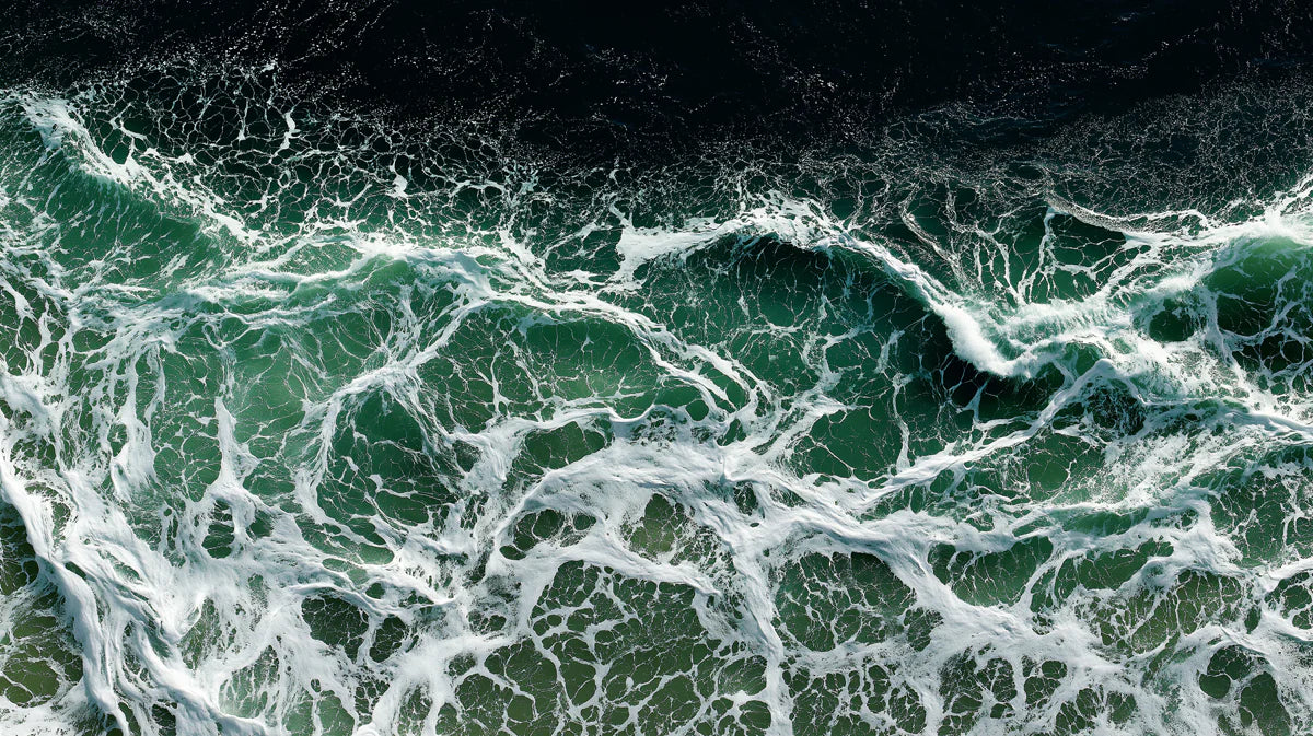 Aerial Ocean Wave Mural Wallpaper — Moody High Contrast Sea Foam Mural Wallpaper - room preview 04
