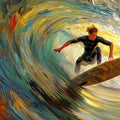 Surfer Wave Impressionist Mural Wallpaper — Dynamic Coastal Art Mural Wallpaper - room preview 04