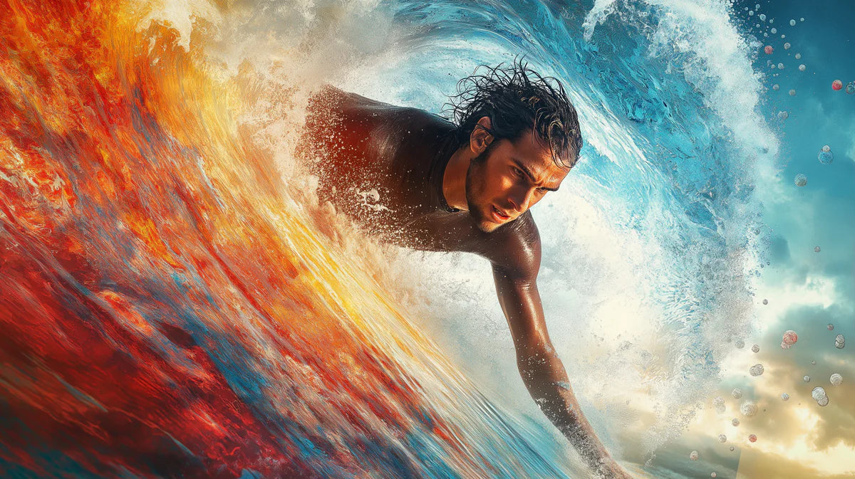 Surfer Barrel Wave Mural Wallpaper — Dynamic Coastal Action Scene Mural Wallpaper - room preview 04