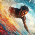 Surfer Barrel Wave Mural Wallpaper — Dynamic Coastal Action Scene Mural Wallpaper - room preview 04