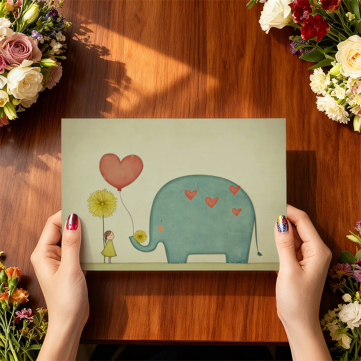 Elephant and Girl Heart Balloon Mural Wallpaper — Whimsical Decor Mural Wallpaper - room preview 04