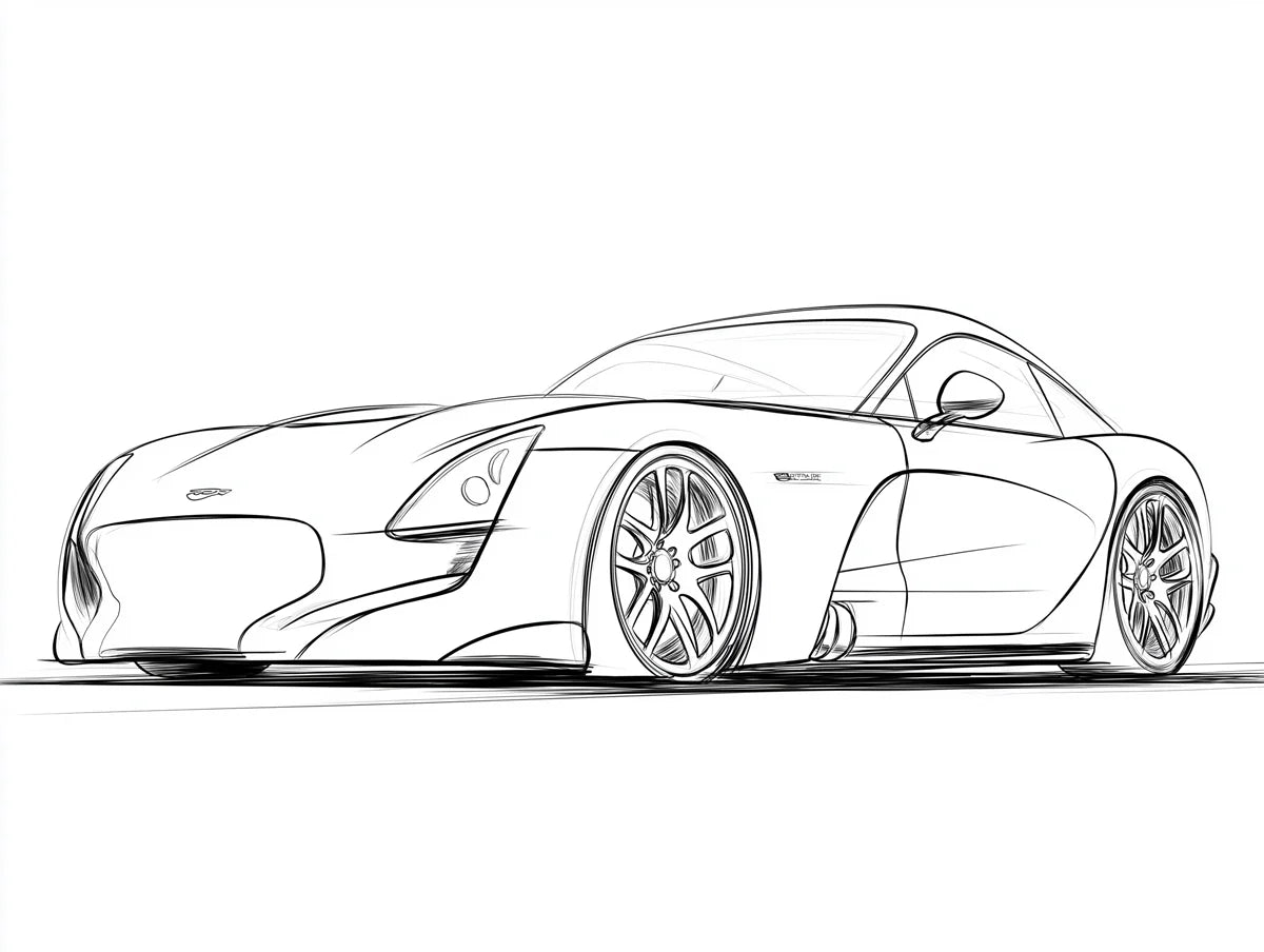 Sports Coupe Line Art Mural Wallpaper — Dynamic Minimalist Sketch Mural Wallpaper - room preview 04