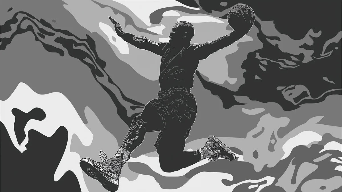 Basketball Dunk Abstract Mural Wallpaper — Monochrome Camo Design Mural Wallpaper - room preview 04