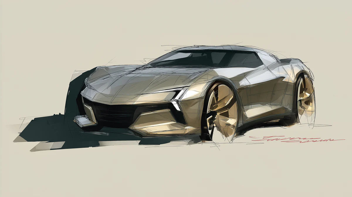 Automotive Concept Sportscar Sketch Mural Wallpaper - room preview 04