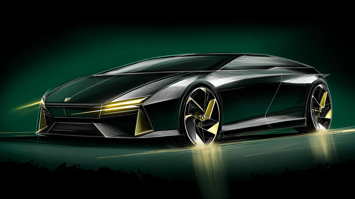 Futuristic Sports Car Sketch Mural Wallpaper —Modern Automotive Art Mural Wallpaper - room preview 04