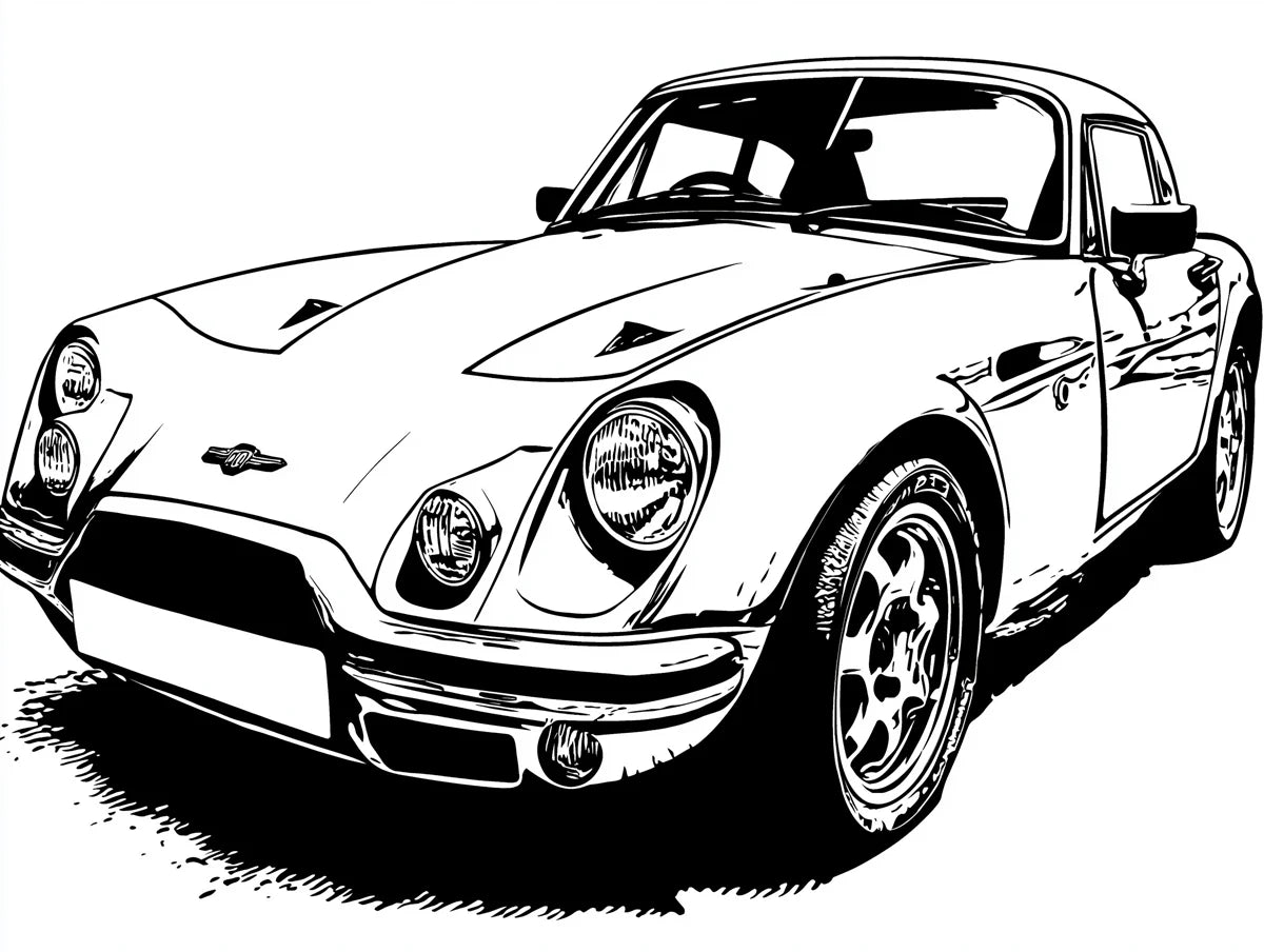 Vintage Sports Car Line Art Mural Wallpaper — Monochrome Auto Design Mural Wallpaper - room preview 04