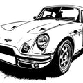 Vintage Sports Car Line Art Mural Wallpaper — Monochrome Auto Design Mural Wallpaper - room preview 04