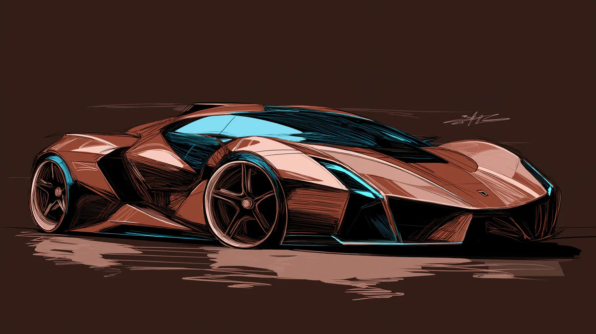 Sportscar Concept Sketch Mural Wallpaper —Artistic Automotive Design Mural Wallpaper - room preview 04