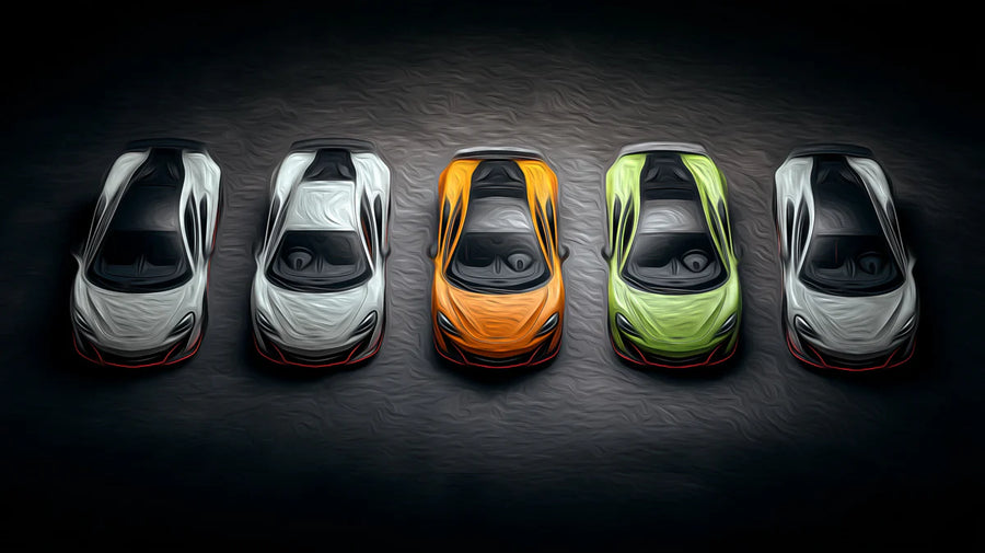 Painted Mural Wallpaper – Illustration Wall Mural – Hypercar Lineup — Automotive Oil Painting Style printable artwork