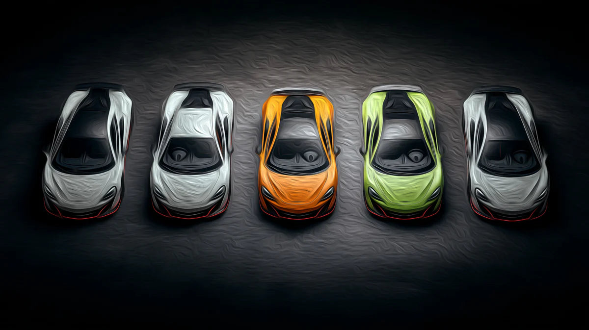 Hypercar Lineup Mural Wallpaper — Automotive Oil Painting Style Mural Wallpaper - room preview 04