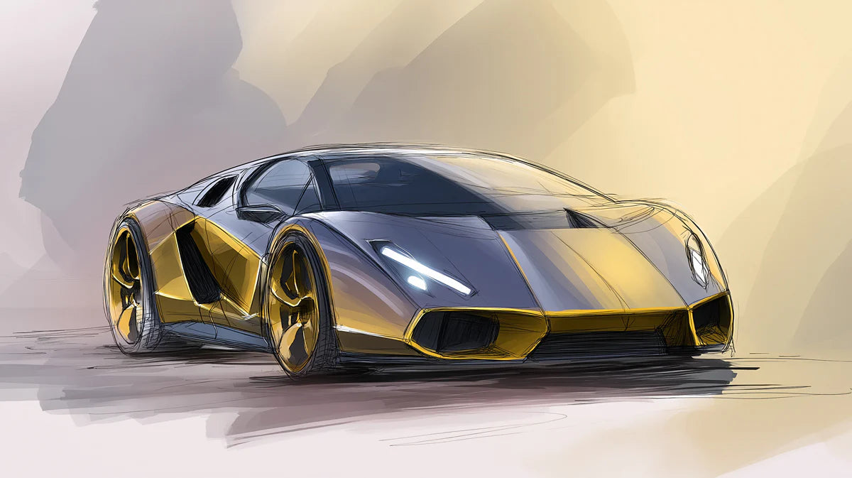 Hypercar Concept Sketch Mural Wallpaper — Automotive Design Art Mural Wallpaper - room preview 04