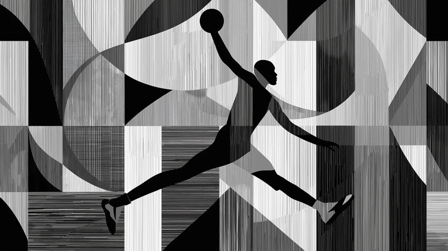 Geometric Wallpaper Mural – Pattern Wall Mural – Basketball Dunk Geometric — Dynamic Monochrome printable artwork