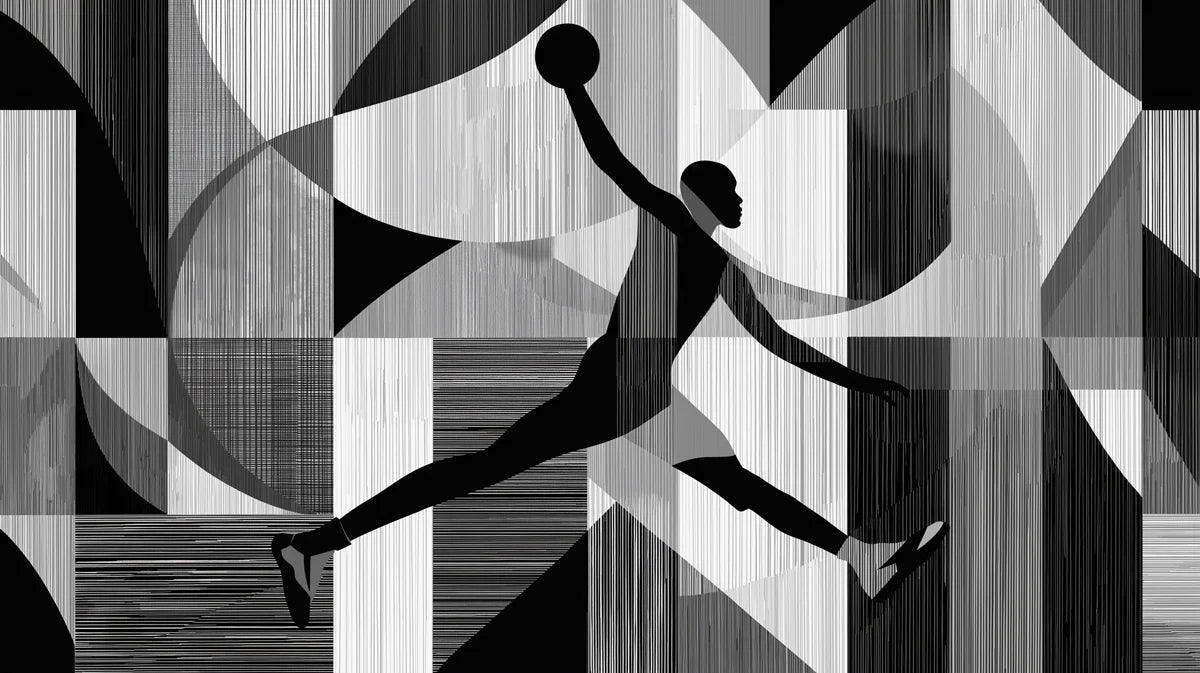 Basketball Dunk Geometric Mural Wallpaper — Dynamic Monochrome Mural Wallpaper - room preview 04