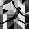 Basketball Dunk Geometric Mural Wallpaper — Dynamic Monochrome Mural Wallpaper - room preview 04