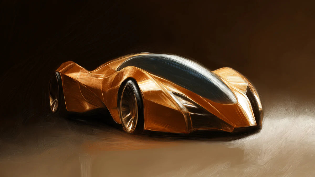 Copper Hypercar Oil Painting Mural Wallpaper — Sleek Modern Art Mural Wallpaper - room preview 04