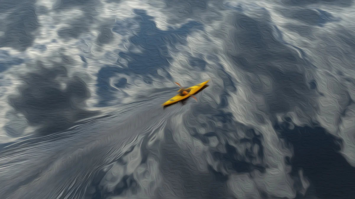 Lone Kayaker Oil Painting Mural Wallpaper — Expressive Water Swirls Mural Wallpaper - room preview 04