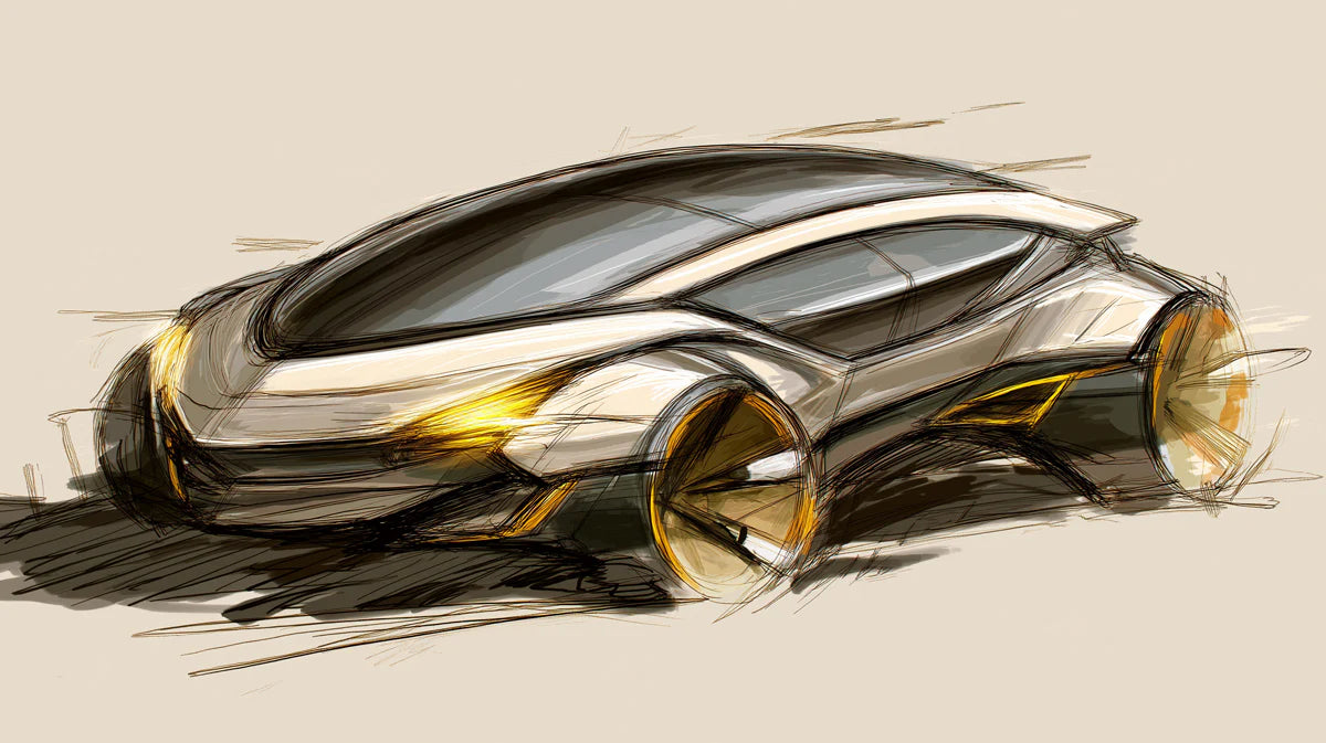 Futuristic Concept Car Sketch Mural Wallpaper —Artistic Motion Mural Wallpaper - room preview 04