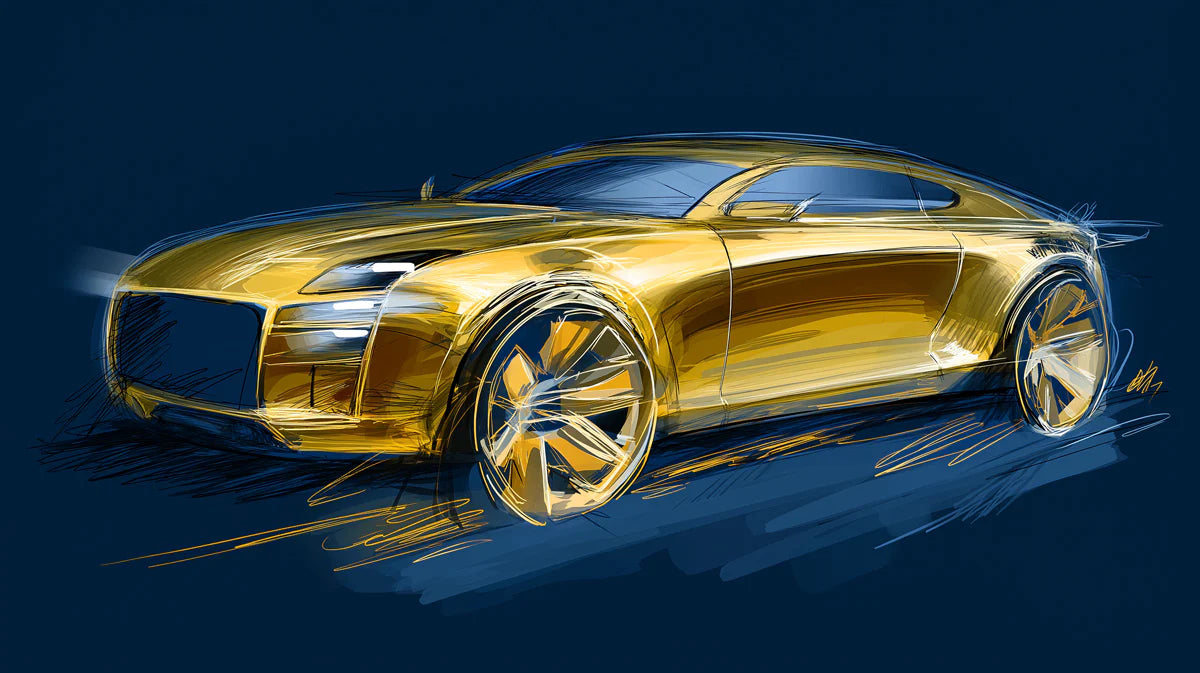 Golden Sportscar Sketch Mural Wallpaper — Dynamic Automotive Art Mural Wallpaper - room preview 04