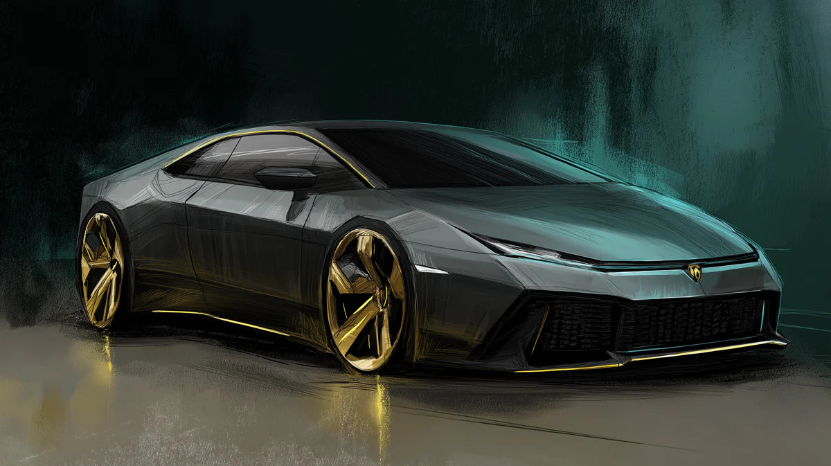 Hypercar Concept Sketch Mural Wallpaper — Automotive Design Art Mural Wallpaper - room preview 04