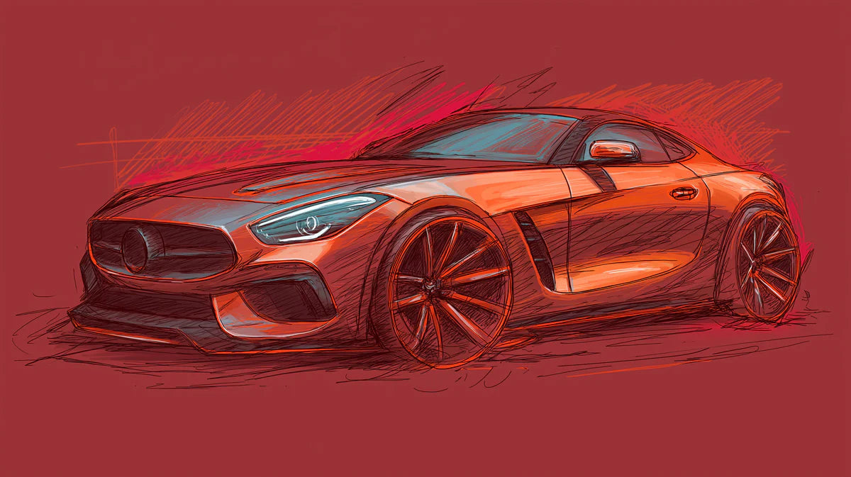 Sports Car Concept Sketch Mural Wallpaper — Energetic Automotive Art Mural Wallpaper - room preview 04